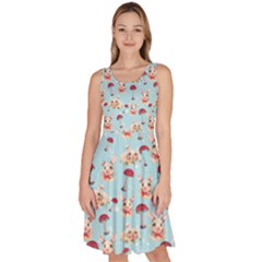 Mushroom Cute Bunny Sky Blue Knee Length Skater Dress With Pockets by CoolDesigns