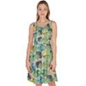 Sea Green Mushroom Pattern Stylish Knee Length Skater Dress With Pockets View1