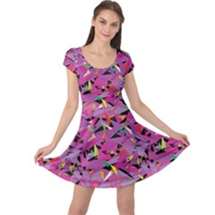 Pinky Geometric Colorful Pattern Of Colored Pencils Scattered Cap Sleeve Dress by CoolDesigns