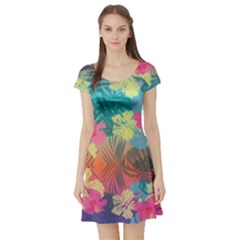 Hawaii Colorful Pink Orange Hawaii 2 Short Sleeve Skater Dress by CoolDesigns