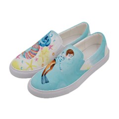 Pale Turquoise Ocean Sea Mermaid Printed Womens Canvas Slip Ons by CoolDesigns