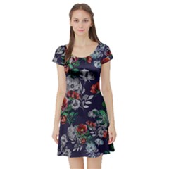 Navy2 Vintage Floral Short Sleeve Dress by CoolDesigns