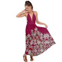 Cannabis Dark Magenta Marijuana Leaves Backless Maxi Beach Dress by CoolDesigns