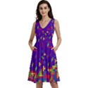 Pixelated Puzzle Print Indigo Sleeveless V-neck skater dress View1