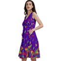 Pixelated Puzzle Print Indigo Sleeveless V-neck skater dress View2