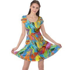 Hawaiian Leafs Colorful Leaves Cap Sleeve Dress by CoolDesigns