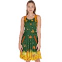 Pumpkin Green Autumn Leaf Pattern Knee Length Skater Dress With Pockets View1