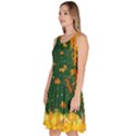 Pumpkin Green Autumn Leaf Pattern Knee Length Skater Dress With Pockets View2