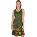 Floral Patchwork Green Autumn Leaves Knee Length Skater Dress With Pockets View1