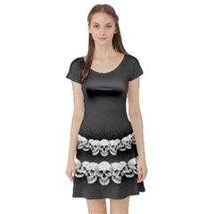 Gray Black Skull  Short Sleeve Skater Dress by CoolDesigns