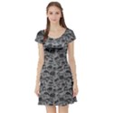 Grey Grunge Pattern with Skulls Illustration Short Sleeve Skater Dress View1