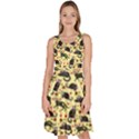 Skeleton Light Yellow Kitty Cat Knee Length Skater Dress With Pockets View1