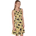 Skeleton Light Yellow Kitty Cat Knee Length Skater Dress With Pockets View3
