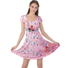 Musical Birds Pink Music Note Double Sided Cap Sleeve Dress by CoolDesigns