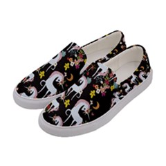 Black Floral Unicorn Print Canvas Slip Ons by CoolDesigns