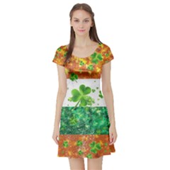 Stripes Shamrock Orange Short Sleeve Skater Dress by CoolDesigns