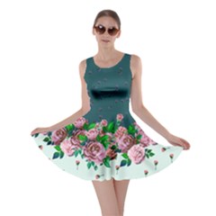 Vintage Roses Dark Cyan Skater Dress by CoolDesigns