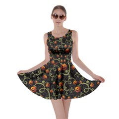 Green & Orange Halloween Pumpkin Vine Print Skater Dress by CoolDesigns
