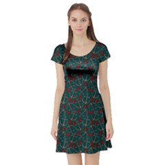 Dark Green Love Achor Pink Cute Pink Valentine Day Pattern Cute Hearts Short Sleeve Skater Dress by CoolDesigns