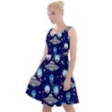 Rick Morty in Space Dark Blue Frizzle Letter Knee Length Skater Dress View1