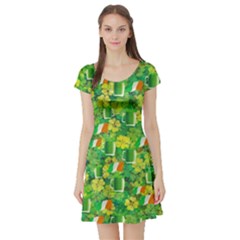Irish Green Shamrock Style Short Sleeve Skater Dress by CoolDesigns