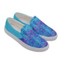 Deep Sky Blue Paint Brush Strokes Print Womens Canvas Slip Ons View3