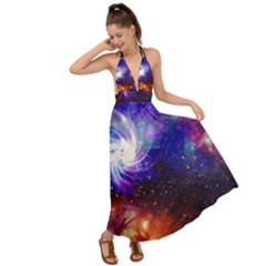 Black Hole Purple Night Sky Print Backless Maxi Beach Dress by CoolDesigns