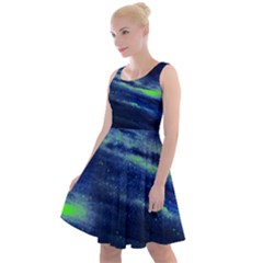 Star Green Dust Navy Fun Night Sky Moon And Stars Knee Length Skater Dress by CoolDesigns