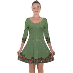 Green Birds Quarter Sleeve Skater Dress by CoolDesigns