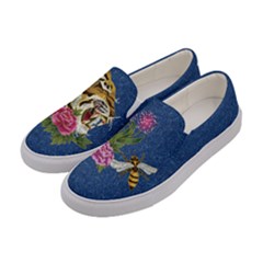 Floral Jeans Bees Pattern Womens Slip Ons by CoolDesigns