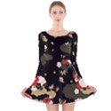 Black Butterflies Japanese Style Long Sleeve Velvet Skater Dress View1