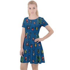 Royal Blue Pattern With Watercolor Beetles Cap Sleeve Velour Dress   by CoolDesigns