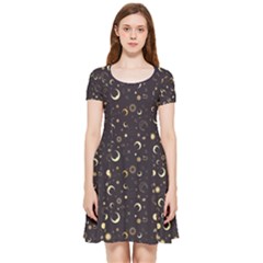 Purple Black Moon And Stars Inside Out Cap Sleeve Dress by CoolDesigns