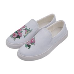 Vintage Floral White Prints Canvas Womens Slip Ons by CoolDesigns