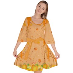 Pumpkin Light Orange Autumn Leaf Pattern Velour Kimono Dress by CoolDesigns