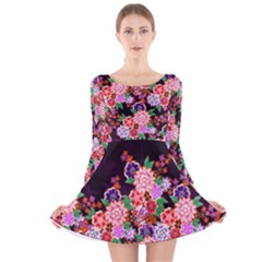 Sakura Purple Japanese Style Cherry Blossom Long Sleeve Velvet Skater Dress by CoolDesigns