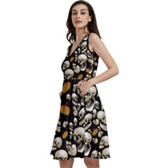 Tan & Black Funny Skulls Design Sleeveless V-neck Skater Dress With Pockets by CoolDesigns