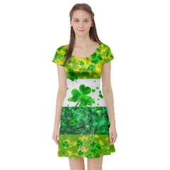 Stripes Shamrock Yellow Green Short Sleeve Skater Dress by CoolDesigns