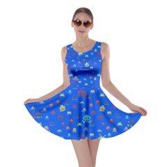 Funny Cartoon Game Console Print Blue Skater Dress by CoolDesigns