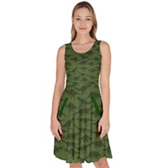 Dark Green Dinosaur Silhouettes Knee Length Skater Dress With Pockets by CoolDesigns