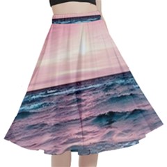 Sunset Ocean Beach Catcher Dream Evening Night Sunset A-line Full Circle Midi Skirt With Pocket by Cemarart