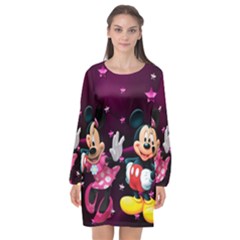 Cartoons, Disney, Mickey Mouse, Minnie Long Sleeve Chiffon Shift Dress  by nateshop