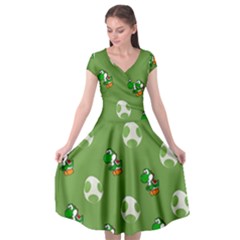Yoshi Print, Super, Huevo, Game, Green, Egg, Mario Cap Sleeve Wrap Front Dress by nateshop