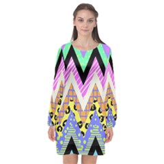 Zigzag-1 Long Sleeve Chiffon Shift Dress  by nateshop