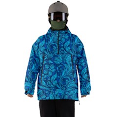 Blue Floral Pattern Texture, Floral Ornaments Texture Men s Ski And Snowboard Jacket by nateshop