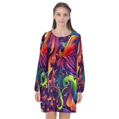 Colorful Floral Patterns, Abstract Floral Background Long Sleeve Chiffon Shift Dress  by nateshop