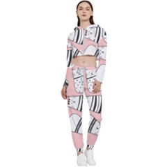 Cute Cats Cartoon Seamless-pattern Cropped Zip Up Lounge Set by Apen