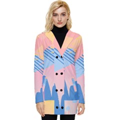 Abstract Lines Dots Pattern Purple Pink Blue Button Up Hooded Coat  by Maspions