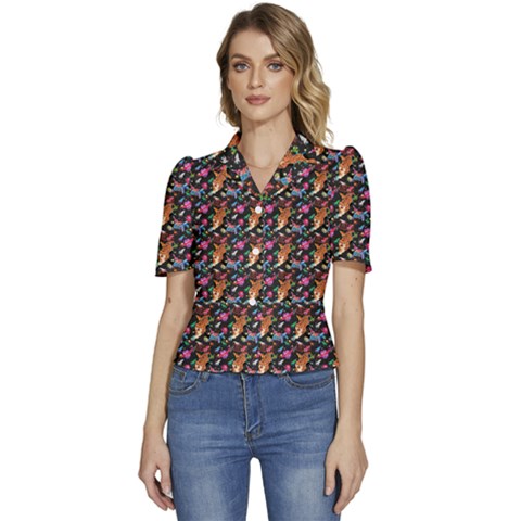 Beautiful Pattern Puffed Short Sleeve Button Up Jacket by Sparkle