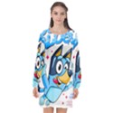 super bluey Long Sleeve Chiffon Shift Dress  View1